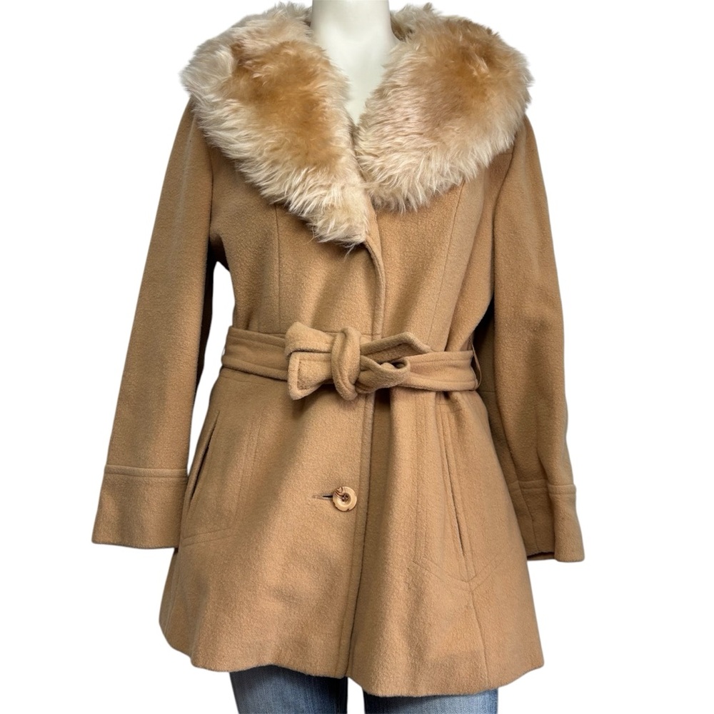 Vintage wool belt tie tan fur jacket